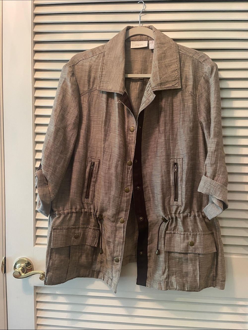 Chico's Taupe Drawstring Waist Anorak Jacket, size 3